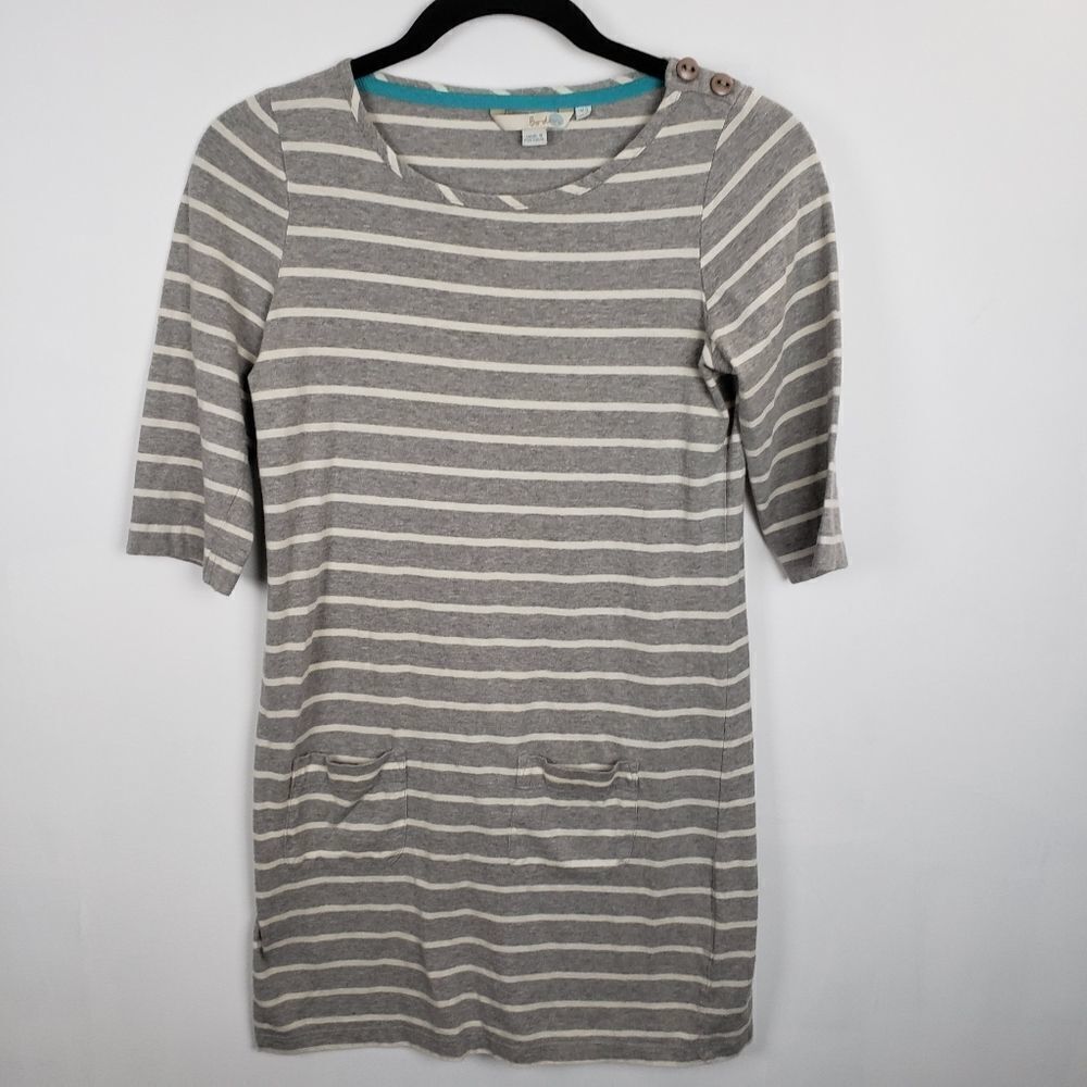 BODEN Grey White Striped Tshirt Dress w/ Pockets